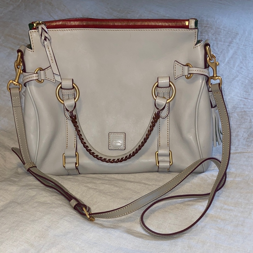 Dooney & Bourke Gray Leather Shoulder Bag with Gold Accents